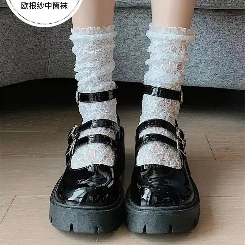Harajuku Transparent Floral Lace Socks For Women Breathable Mesh All Day Comfort Elastane Nylon