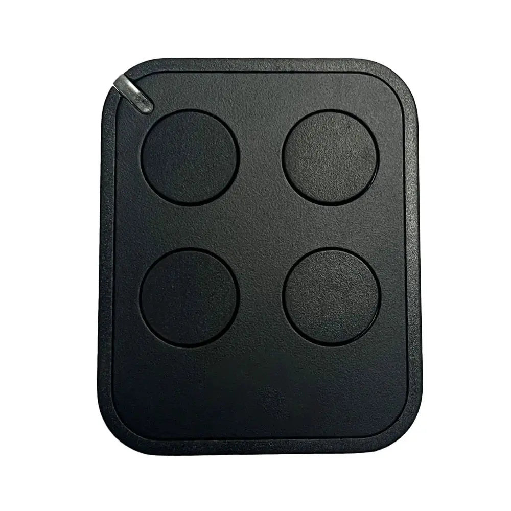 Simples Market garage door remote, black handheld with four round buttons and rolling code.