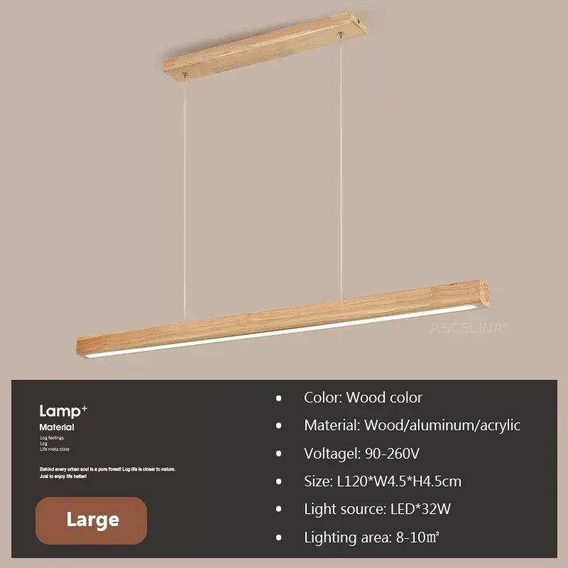 DAMIASMIL LED pendant light; long wood strip for living/dining room