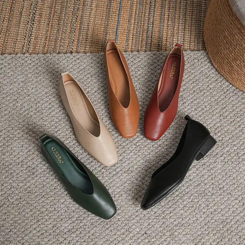 LuxeStep Women Green Mary Jane Flats Breathable Microfiber Upper Classic Square Toe Retro Style Low Heel Comfort