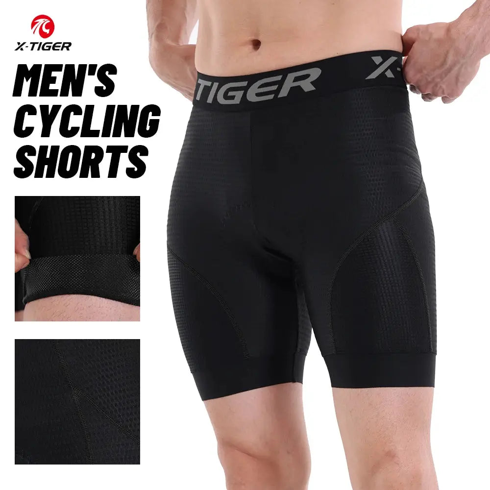 X-TIGER men's cycling shorts with 5D padded, breathable fabric and anti-slip leg grips
