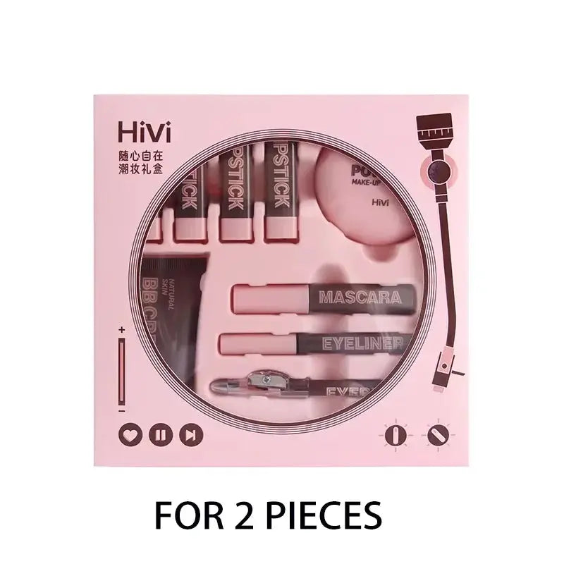 LuxeCosmetics Holiday Glow Nine Lipsticks Set With Powder BB Cream Eyebrow Pencil Mascara Eyeliner Christmas Makeup Kit