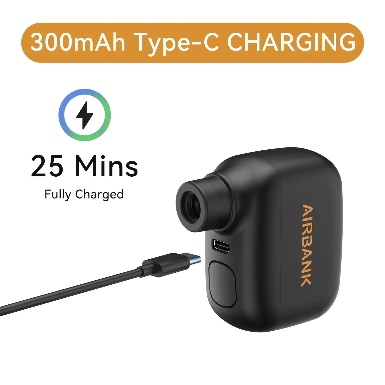 AIRBANK Pocket SE mini portable bicycle pump, cordless black with USB-C charging for Presta/Schrader valves
