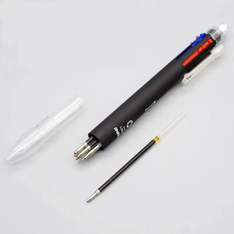 Simples Market 6-in-1 multicolor ballpoint pen set with 5 colors and automatic pencil with eraser, black body