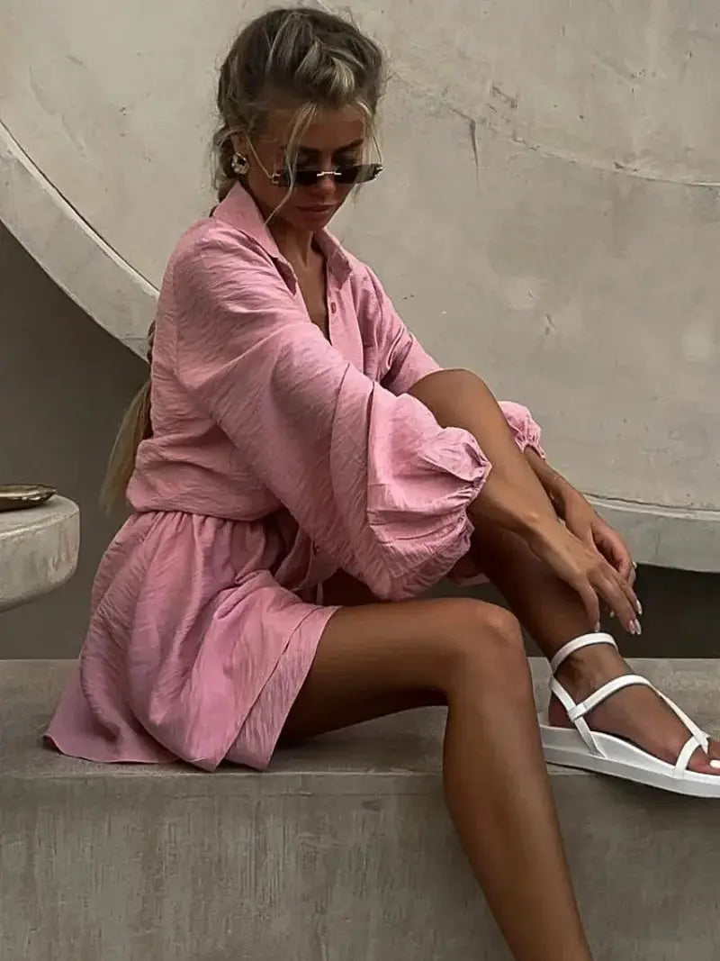 Casual Loose Two Piece Short Sets for Women Summer Spa Vacation Outfit