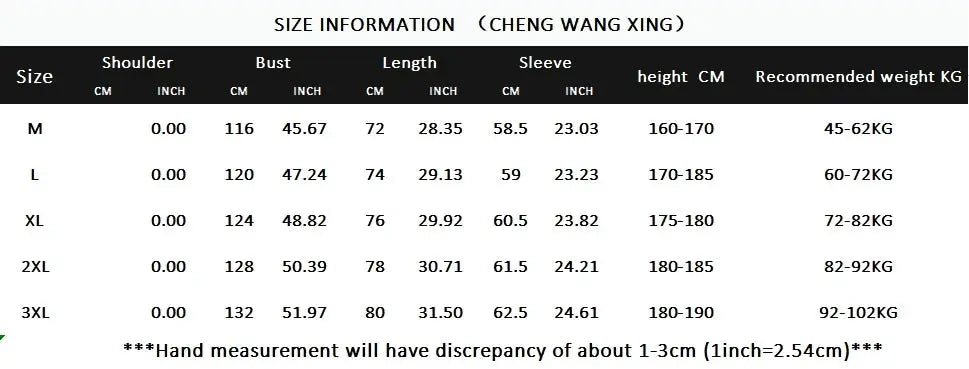 Simples Market hooded windproof jacket size chart with M-3XL measurements and height/weight guide.