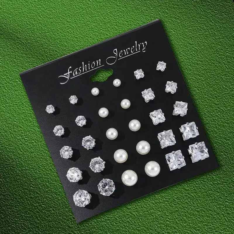 AuroraStone 12 Pairs Stainless Steel Gemstone Bud Stud Earrings Unisex Everyday Fashion Jewelry Gift