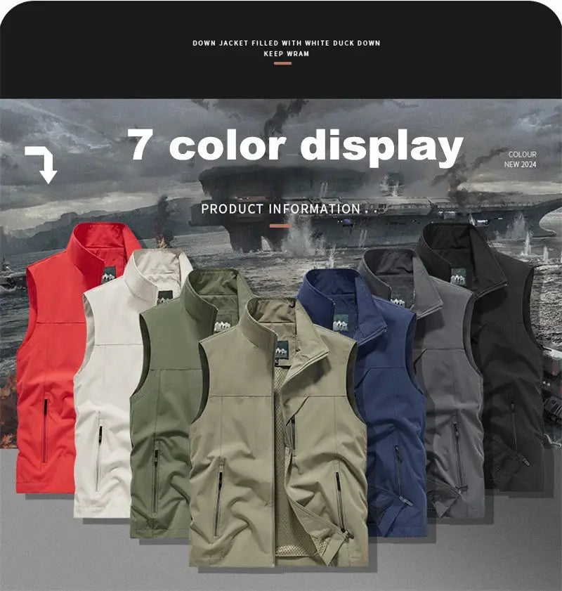 Men's biker vest windproof sleeveless, 8-color variants, waterproof outdoor jacket