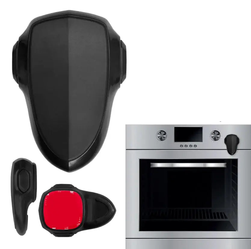 Baby oven door lock set by Simples Market, black with red insert, 3-piece kitchen safety locks