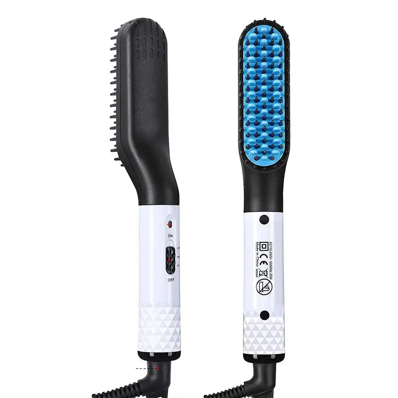 Hot comb straightener by Simples Market with negative ion heating, black handle and blue bristle head (2-pack)