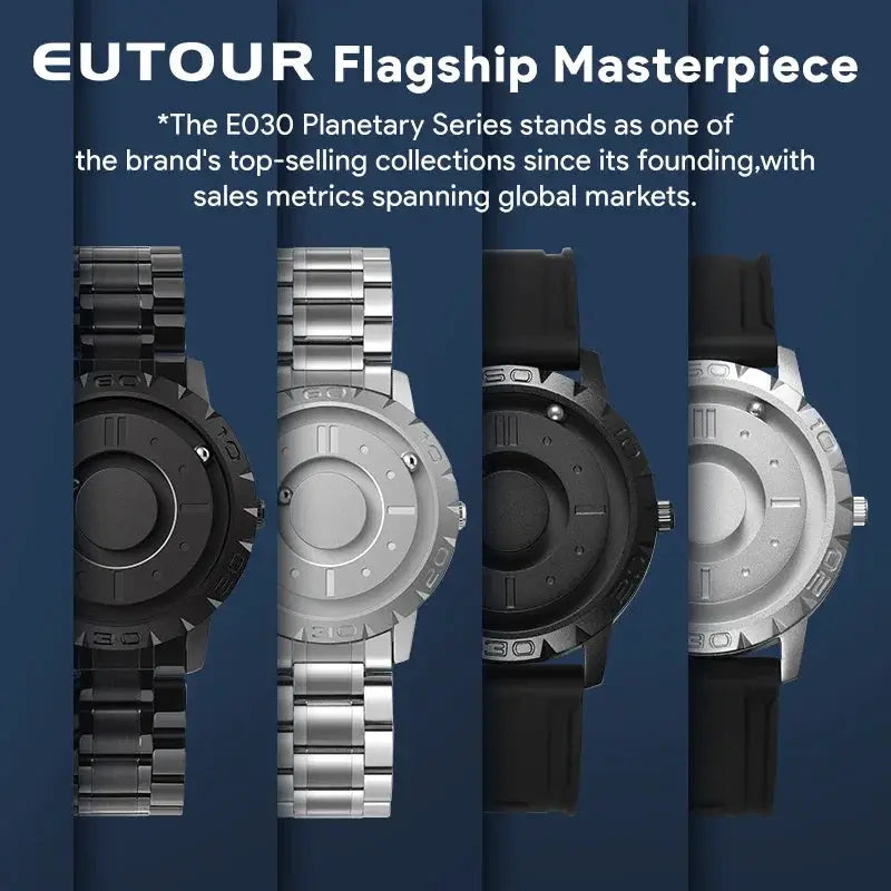 EUTOUR men's watches set of four with stainless steel bracelet and rubber strap, black dials, display by Simples Market