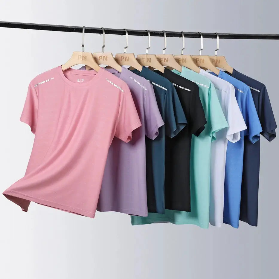Women Reflective Running Tee High Elastic Breathable Quick Dry Ice Silk Summer Active Top Short Sleeve