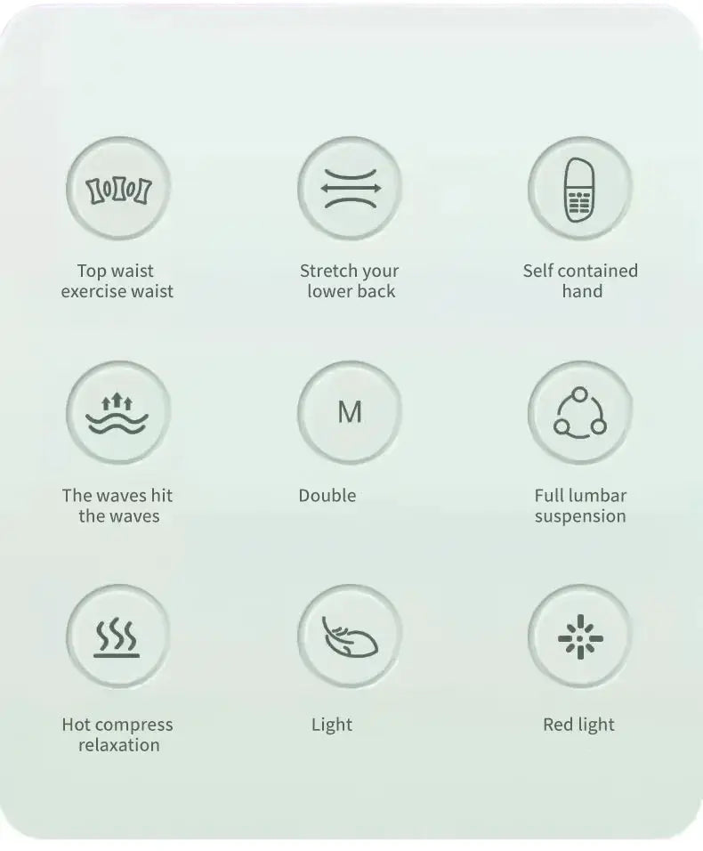 Electric lumbar traction device control panel by Simples Market with nine function icons on a white background
