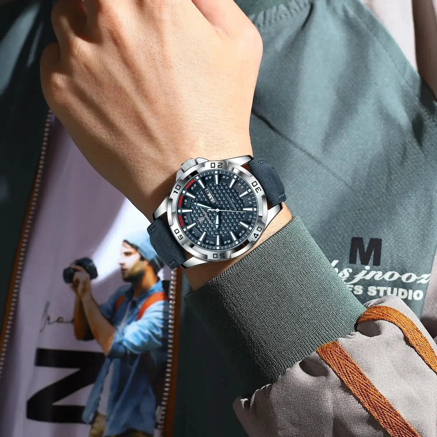 POEDAGAR Original Mens Luxury Waterproof Quartz Watch With Leather Strap Luminous Hands Date And Week Display