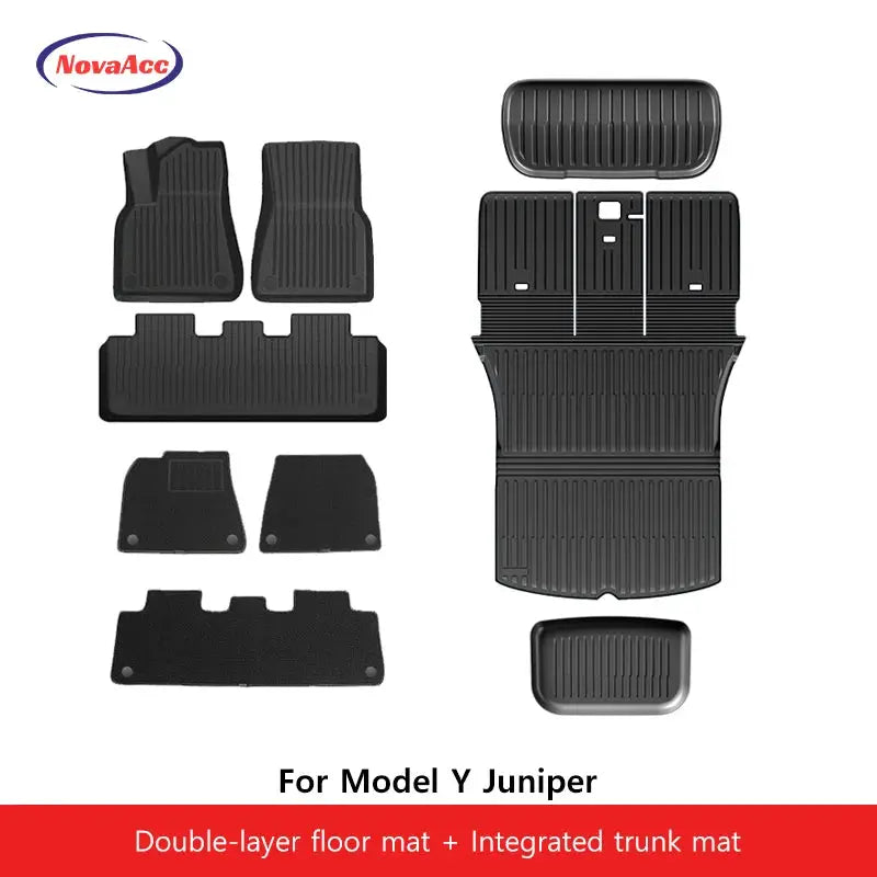NovaAcc all-weather floor and trunk mats set for Tesla Model Y Juniper (2025–2026), black TPE