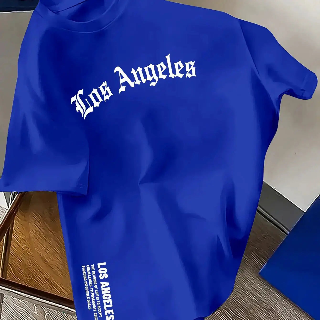 Men's Summer One Hundred Percent Cotton Los Angeles Letter Print Loose Fit Short Sleeve Round Neck T Shirt
