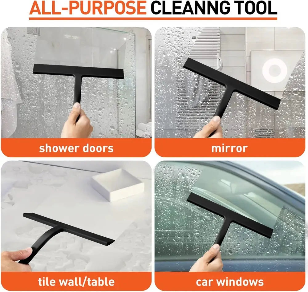 Matte black silicone squeegee by Simples Market for shower doors, mirrors, tiles and car windows.