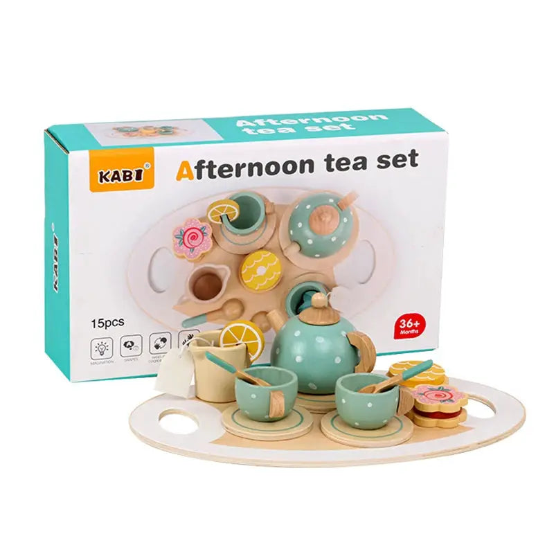 Wooden Afternoon Tea Set For Toddlers Pretend Play Kitchen Tea Party Accessories Food Toy Educational Gift