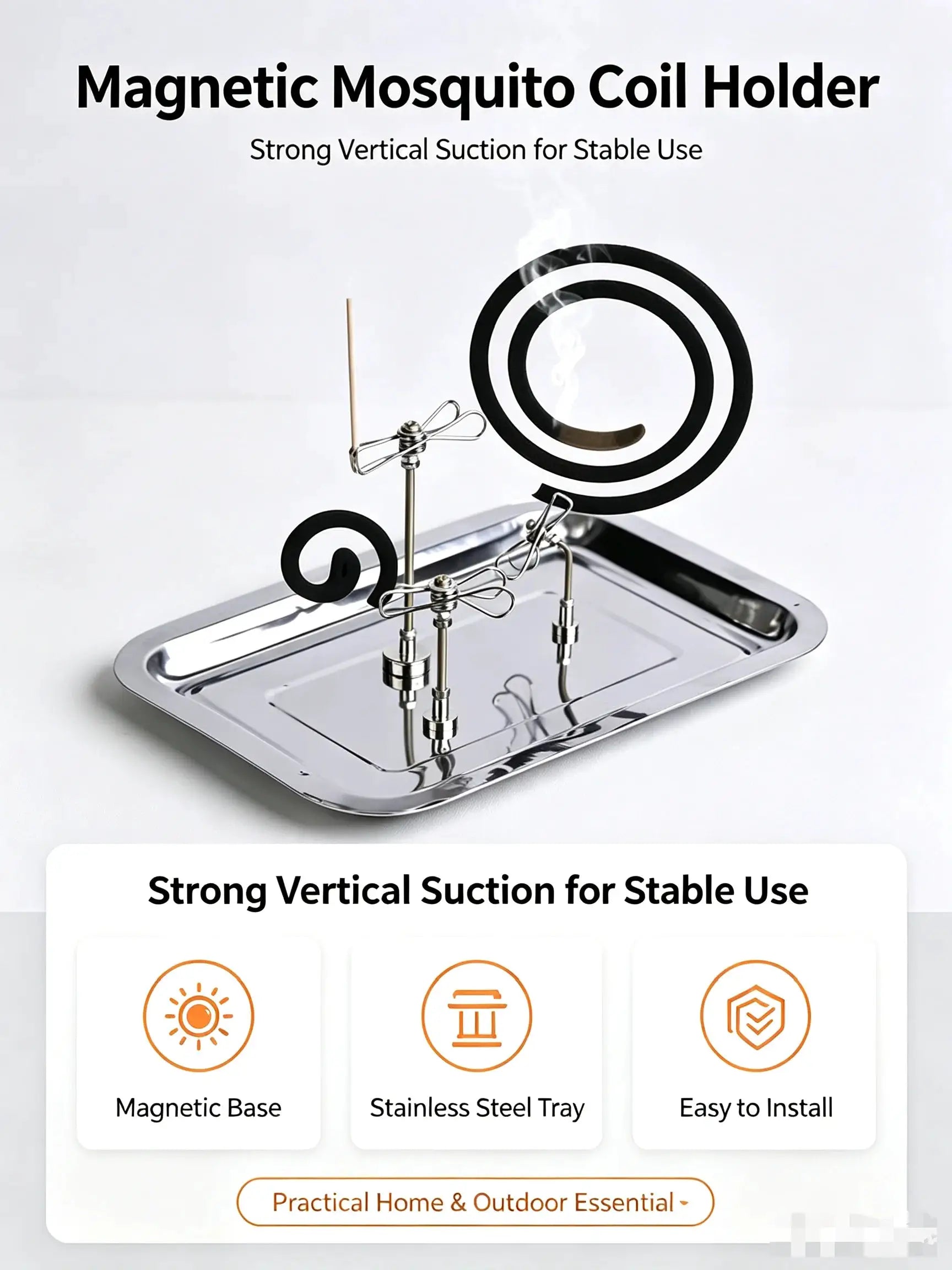 Simples Market magnetic incense clip stand with large ash tray and black circular coil holder