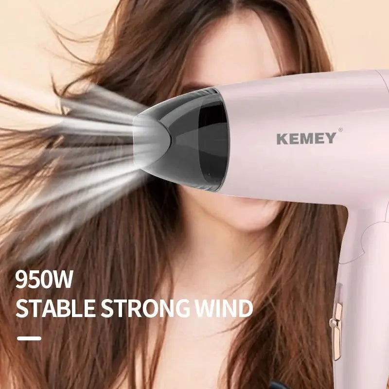 KEMEY pink portable handheld hair dryer, 950W, stable wind