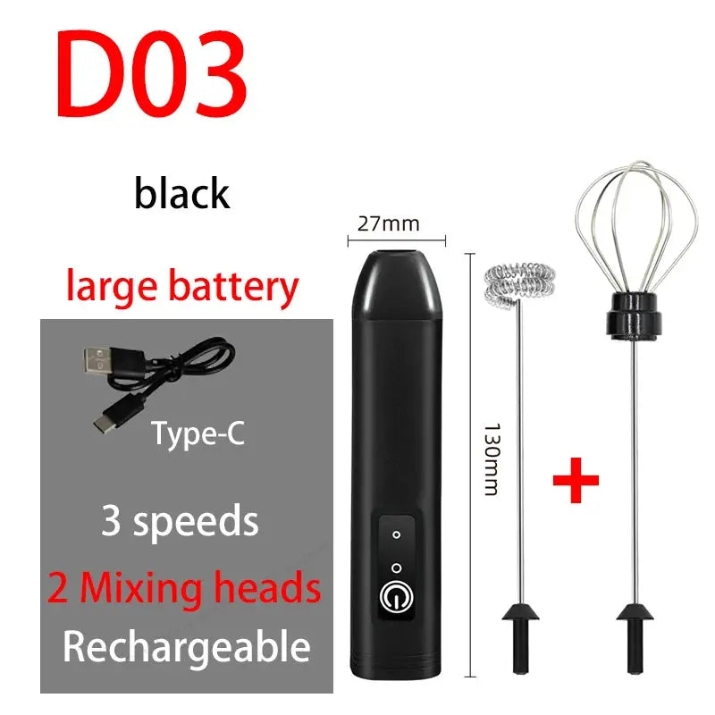 Wireless Electric Milk Frother And Egg Beater Type C Charging 3 Speeds Mini Handheld Foam Maker For Coffee