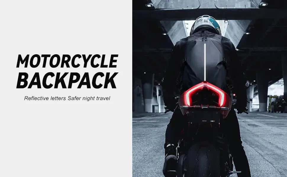 Motorcycle backpack for men 40L, reflective strip.