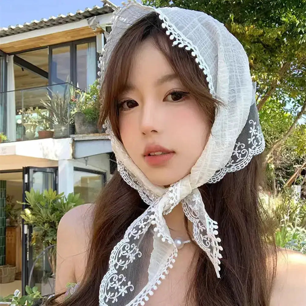 French Chic Alice White Lace Triangle Hair Wrap Silk And Chiffon Elegant Hair Accessory For All Occasions
