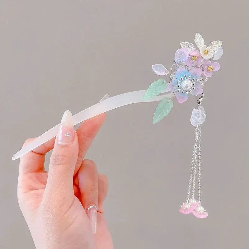 Elegant Chinese Style Romantic Enameled Flower Tassel Hair Clip Alloy Jewelry Hairpin For Women Fashion Accessory