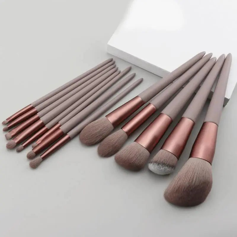 GlamourGlow 13 Piece Makeup Brush Set Soft Nylon Bristles for Flawless Eye Shadow Foundation and Blush