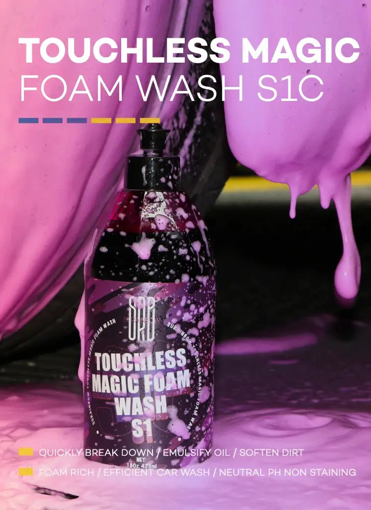 Pink foaming car wash soap by Simples Market, Touchless Magic Foam Wash S1 bottle.