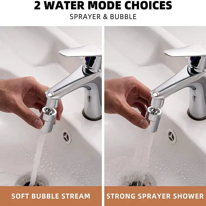 Simples Market chrome faucet aerator; 360° swivel with two modes: soft bubble stream and strong spray