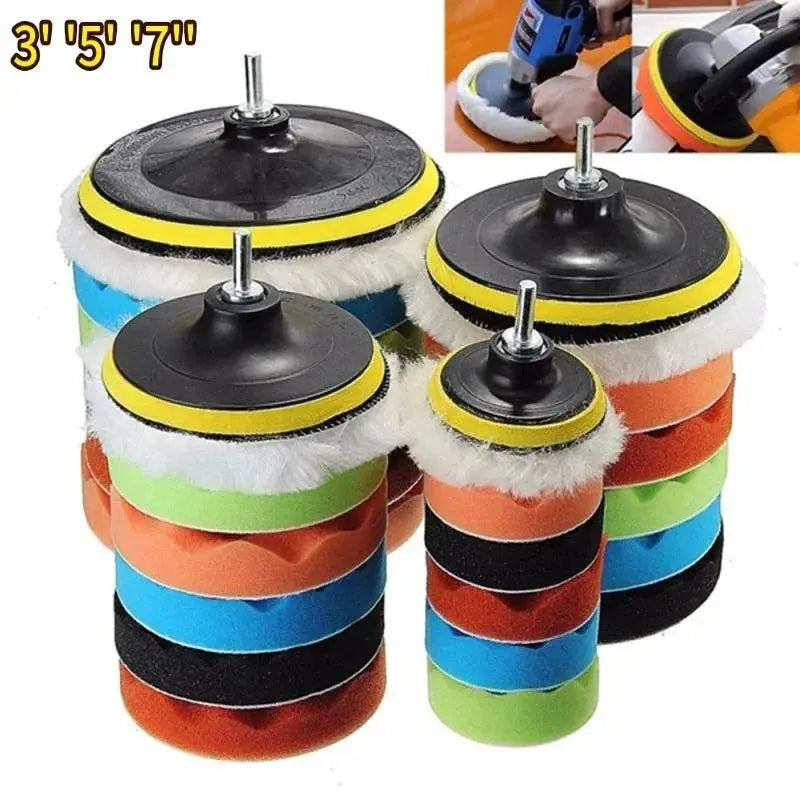 8 Piece Car Polishing Pad Set 3 5 7 Inch Self Adhesive Buffing Waxing Sponge Wool Pads For Car Polisher Drill Adapter