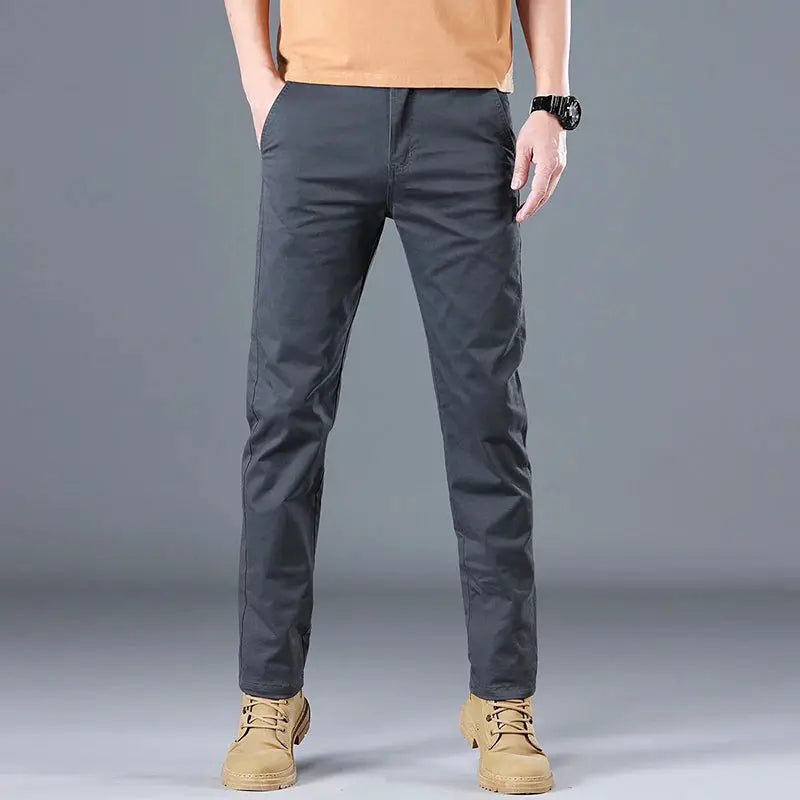 Men's slim-straight casual pants in dark gray cotton