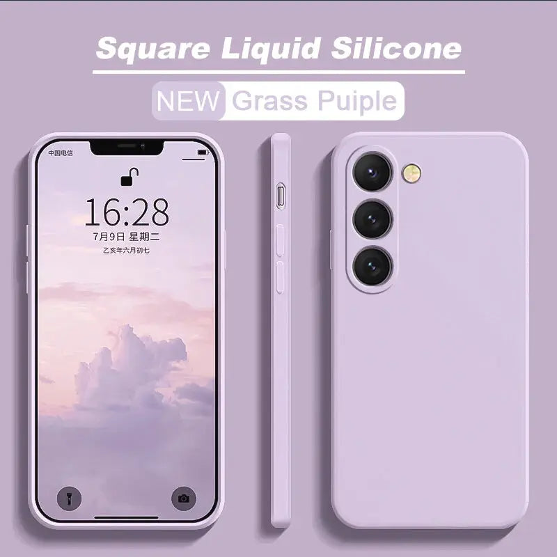 Simples Market S26/S25 Ultra square liquid silicone phone case in lavender purple for Samsung Galaxy