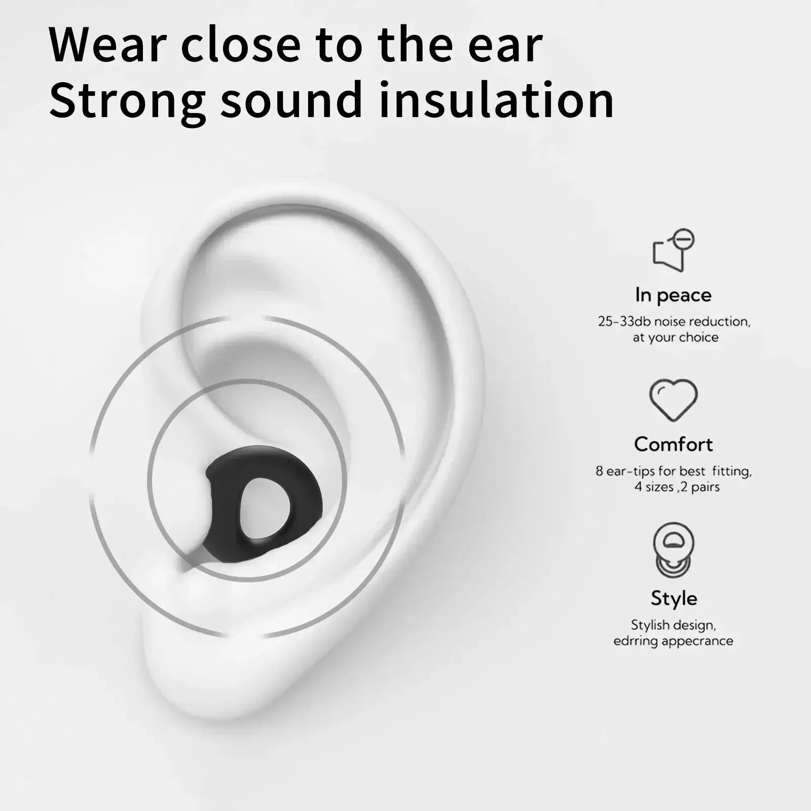 HUAK Quiet Ear Plugs Noise Reduction Reusable Hearing Protection 8 Soft Silicone Ear Tips XS S M L Sleep Swim Work