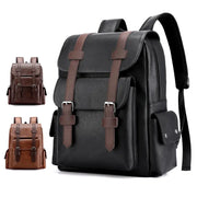 Backpack Simples Market black PU leather large laptop bag with brown straps; brown and tan variants shown (set of 3)