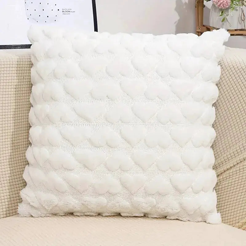 Simples Market white solid-color heart-pattern plush throw pillow cover for sofa or bed
