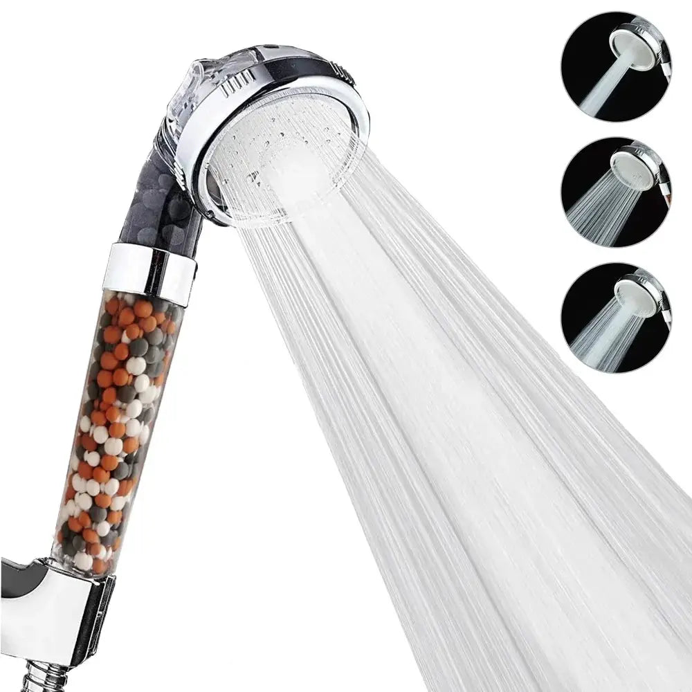 Handheld spa shower head by Simples Market, 3-function, chrome finish with anion filter beads