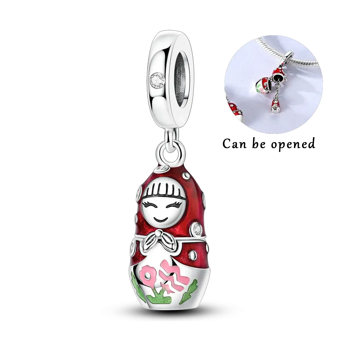 925 Silver Charm Openable Nesting Doll Rose Princess Dress Pendant for Bracelet DIY Fashion Jewelry