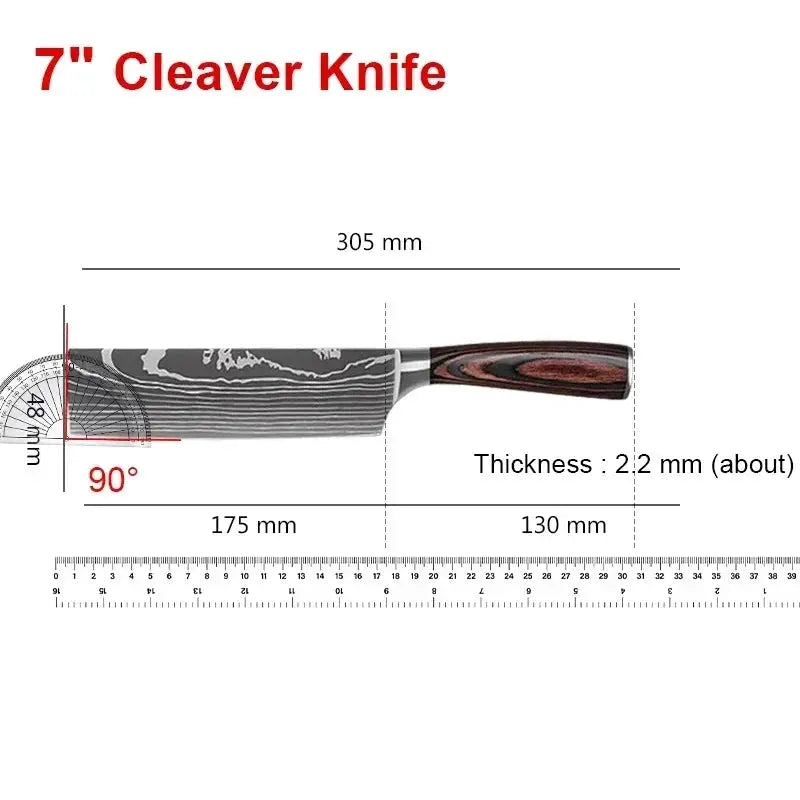 PrimeBlade Laser Damascus Kitchen Knife Set Durable Stainless Steel With Laser Pattern For Meat Fruit Bread And More