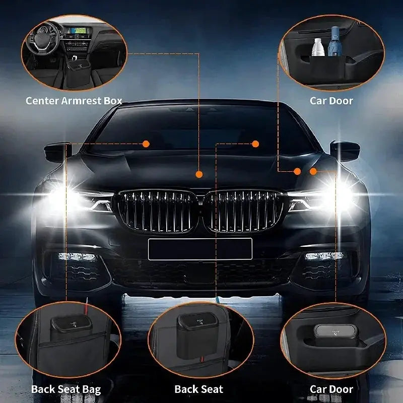SUITU Car Trash Can With Lid Leakproof Compact ABS Car Trash Bin Includes 60 Bags And 300 Replacement Bags