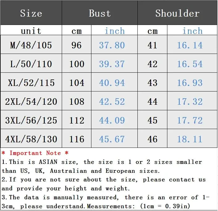 Men's sleeveless cashmere vest size chart by Simples Market with bust and shoulder measurements (Asian sizing)