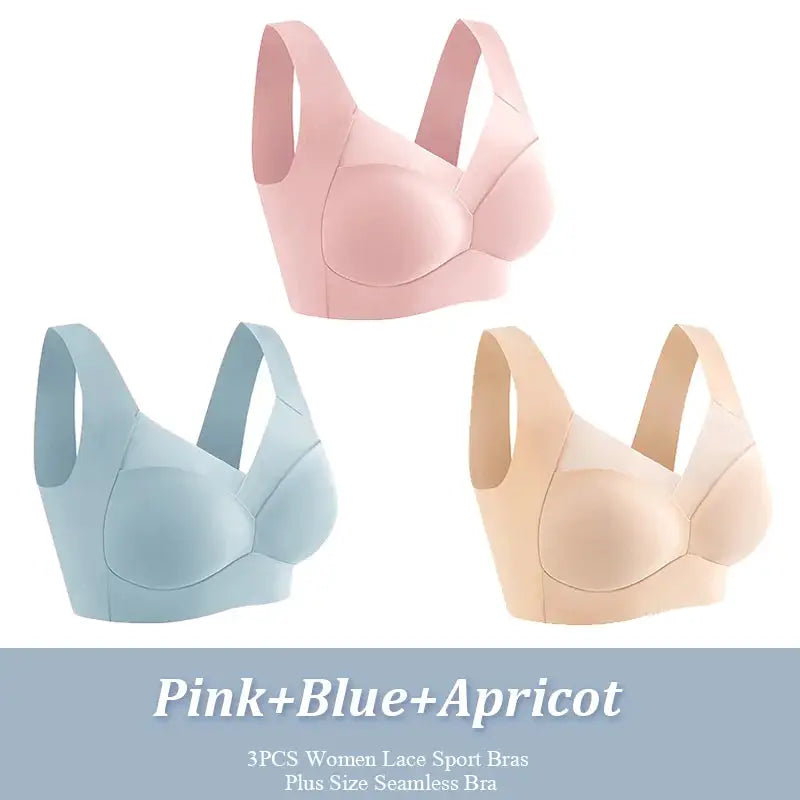 Simples Market 3-pack plus-size sport bras; seamless bralettes in pink, blue and apricot