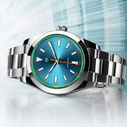 Pagani Design men's automatic watch with blue dial, sapphire glass, stainless steel bracelet