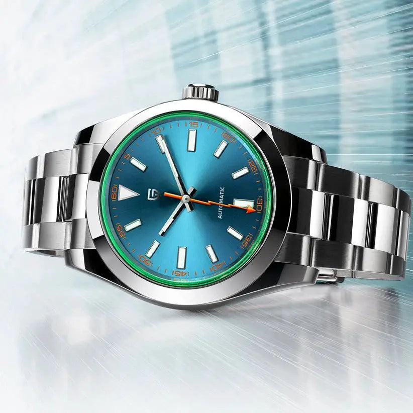 Pagani Design men's automatic watch with blue dial, sapphire glass, stainless steel bracelet