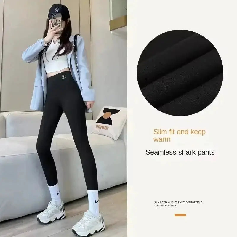 Simples Market black high-waisted yoga leggings, seamless shark pants, warm and stretchy