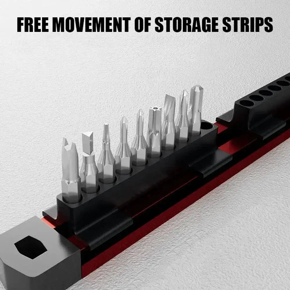 Magnetic screwdriver bit holder organizer with 40 slots, Simples Market, black and red base with silver bits.
