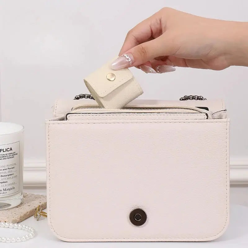 Mini Folding Leather Jewelry Bag For Earrings And Necklace Storage Portable Travel Jewelry Box