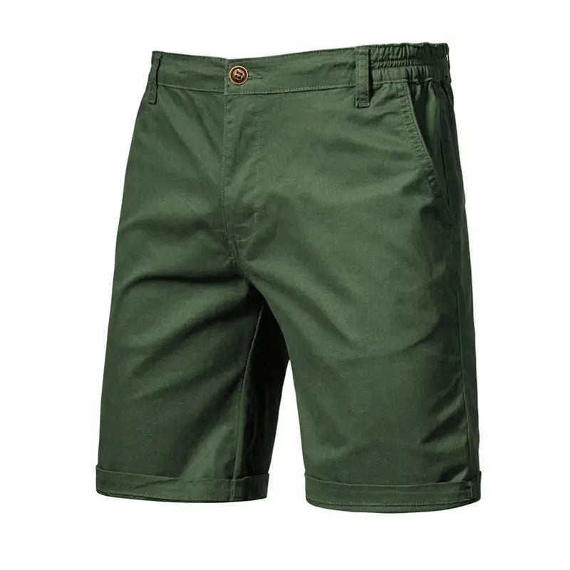 Men's olive green 100% cotton shorts with elastic waistband by Simples Market