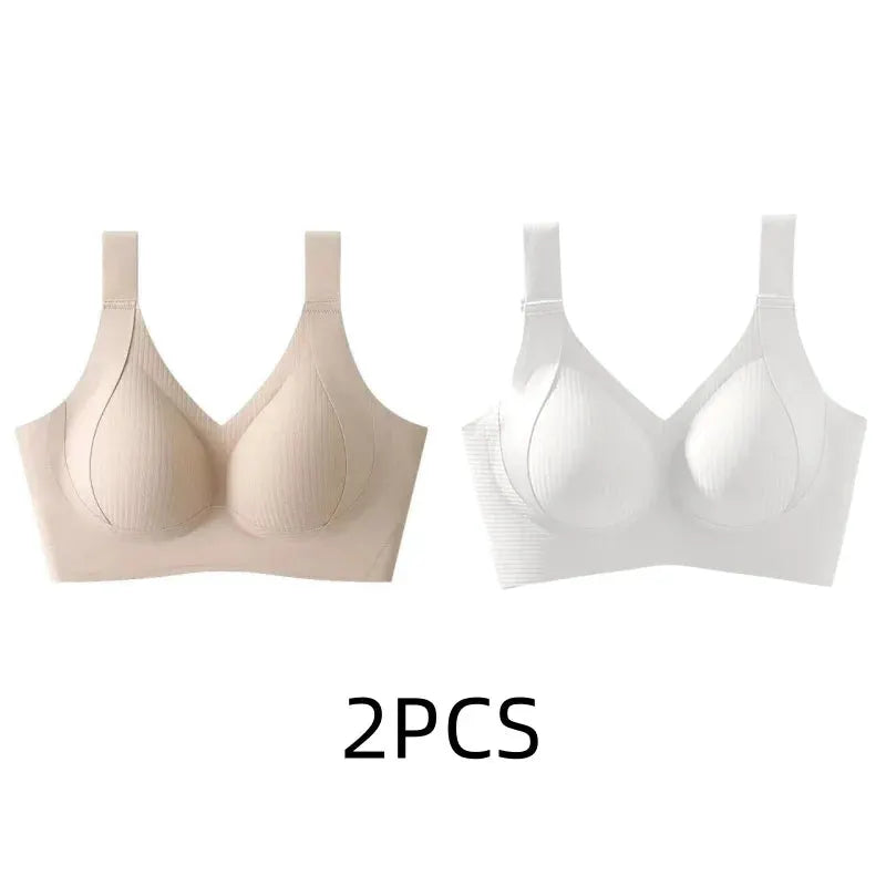 2PCS Simples Market seamless wireless bras with molded cups, nude and white